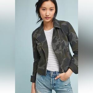 Anthropologie | Women’s Grey/Olive Green Camo Knit Zip Front Moto Jacket Size XS